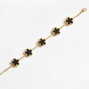 New! Four Leaf Clover Gold and Black Clover Bracelet (8364)